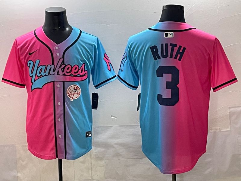 Men New York Yankees #3 Ruth Blue pink Game 2025 Nike MLB Jersey style 0010->new york yankees->MLB Jersey
